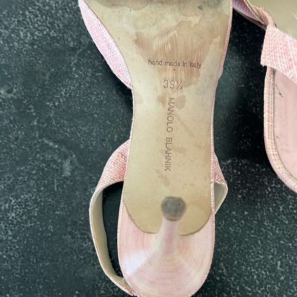 MANOLO BLAHNIK Carolyne Textured tweed Mid-Heel Slingback pink heels 9.5 - Picture 6 of 9